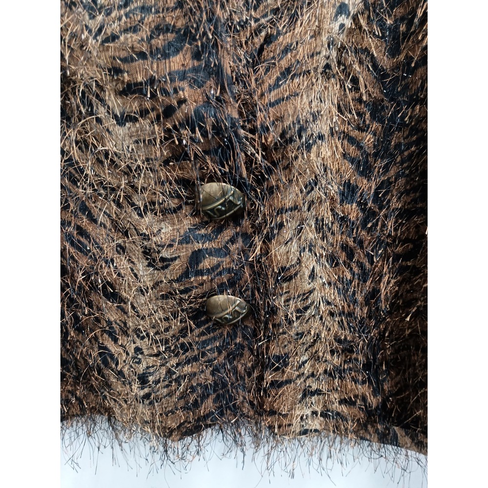 Vintage Paco Soler Vest Womens M/L Brown Animal Print Faux Fur Eyelash Knit - Picture 2 of 12
